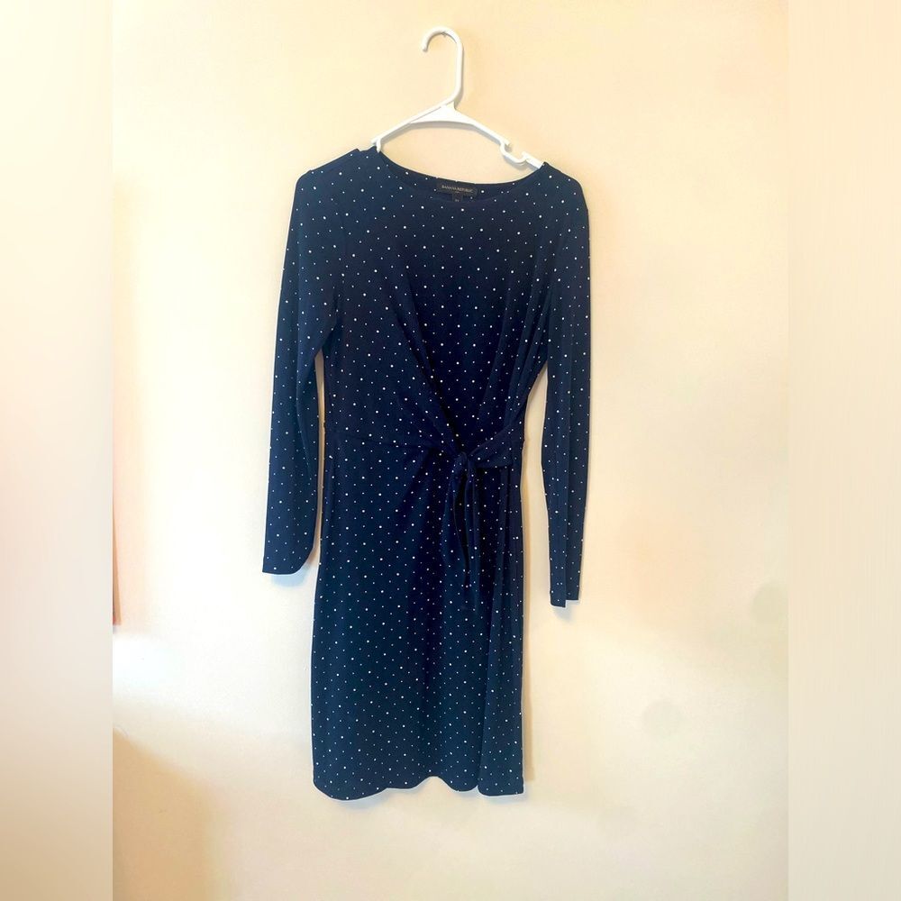 Banana Republic Long Sleeve Navy Polka Dot Side Tie Dress XS